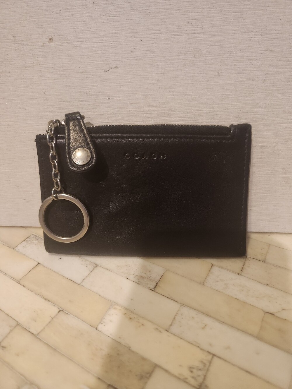 COACH Black Leather Coin Purse with Keyring